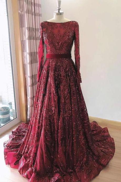 Dubai A-line Luxury Evening Dresses Muslim 2022 Vintage Long Sleeves Sequined Sparkle Formal Prom Party Gowns Vestidos De Gala
