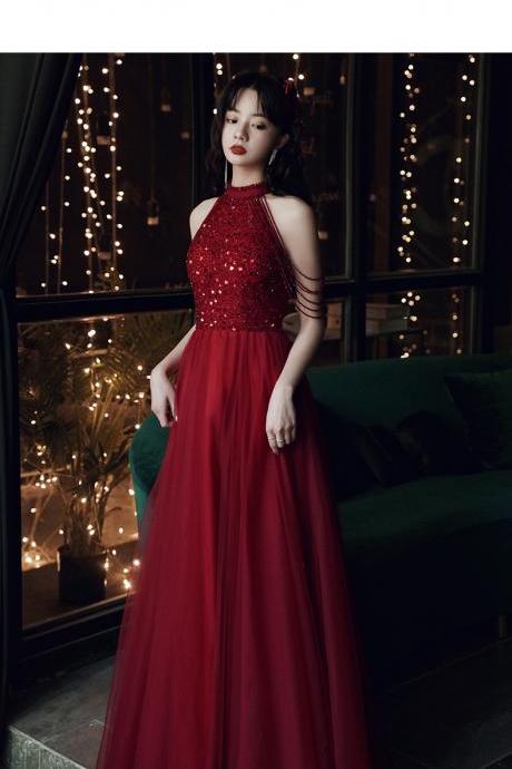 red prom dresses 2022 tassel halter neckline beading sequins long sparkly evening dresses gowns new arrival evening gowns