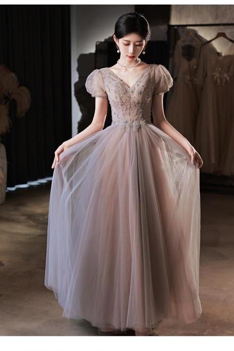 Pink Crystal Prom Dresses 2022 Sweetheart Neckline Short Sleeve Beading Sequins Long Evening Dresses Gowns
