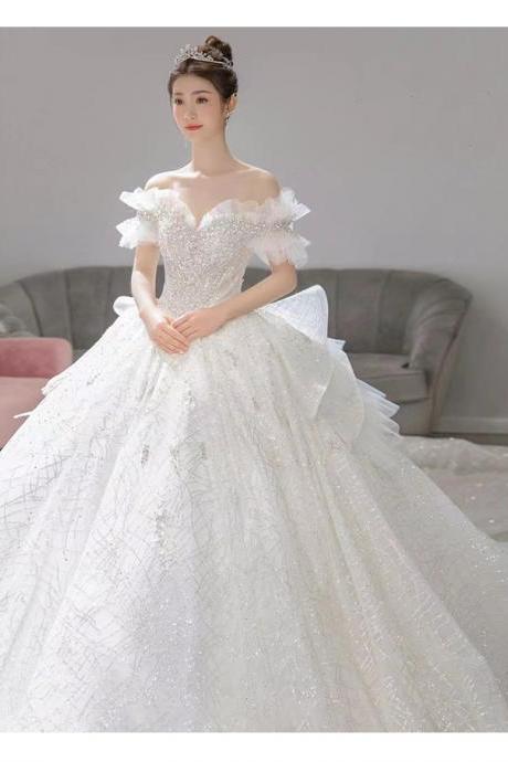 Lace Wedding Dresses 2022 Off The Shoulder Ball Gown Bridal Dresses Puffy Chapel Train Long Bridal Dresses Gowns Vestidos De Noiva