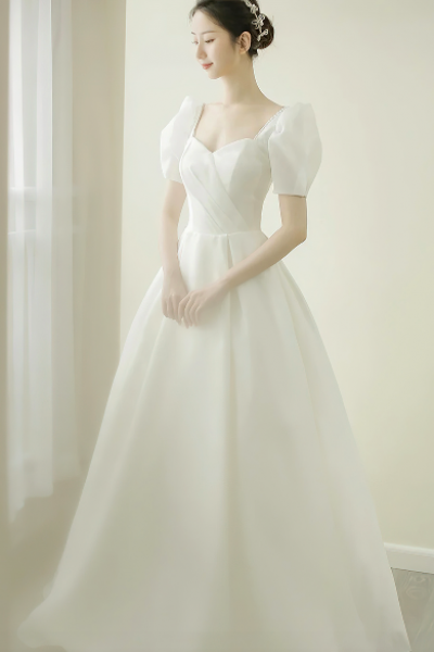 Wedding Dresses 2022 Sweetheart Neckline Short Sleeve A Line Pleats Floor Length Bridal Dresses Gowns Vestidos De Noiva