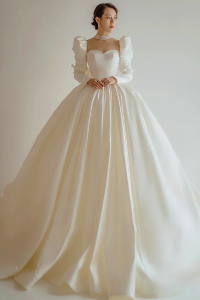 ball gown wedding dresses long sleeve sweetheart neckline ball gown satin long bridal dresses 2022 wedding gowns