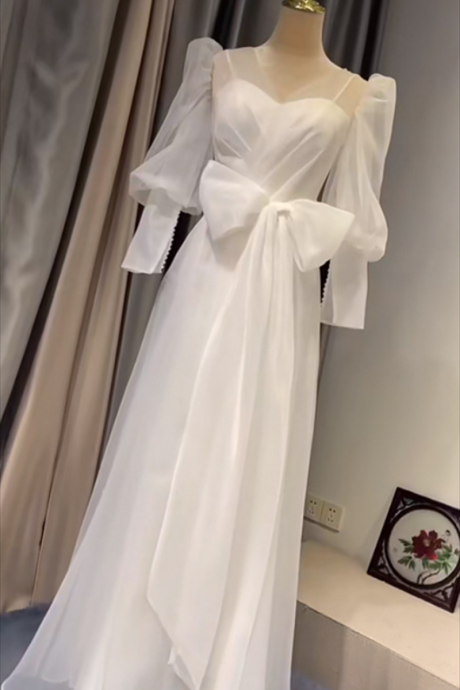 2022 Pretty Floor Length Wedding Dress Two Piece A-Line Satin Sheer Back V-Neck 웨딩드레스 Organza Bride Gown Vestidos De Novia