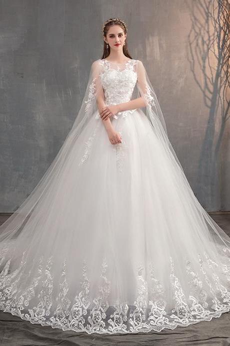 2022 Wedding Dress With Long Cap Lace Wedding Gown With Long Train Embroidery Princess Plus Szie Bridal Dress