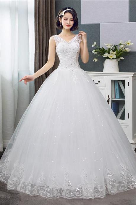 2022 New Sexy V-neck Lace Wedding Dress Sleeveless Floral Print Ball Gown Wedding Dress Fashion Simple Estidos De Noivas