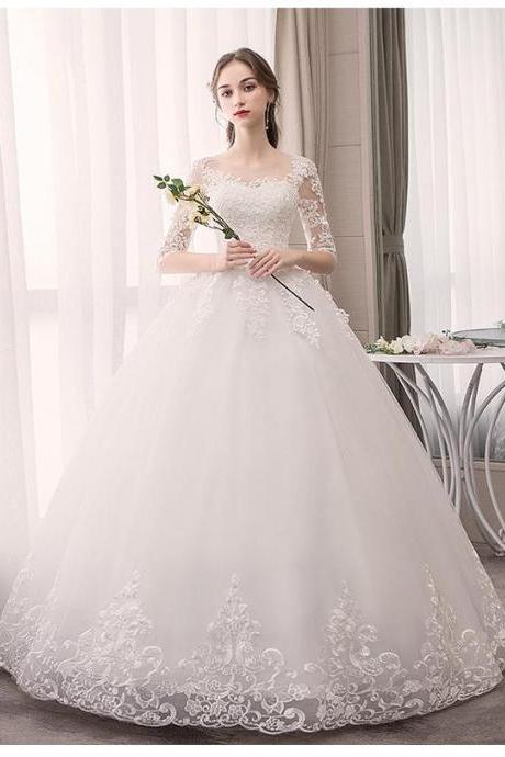 Half Sleeve Wedding Dress Fashion Slim Lace Embroidery Lace Up Plus Size Custom Made Wedding Gown Robe De Mariee