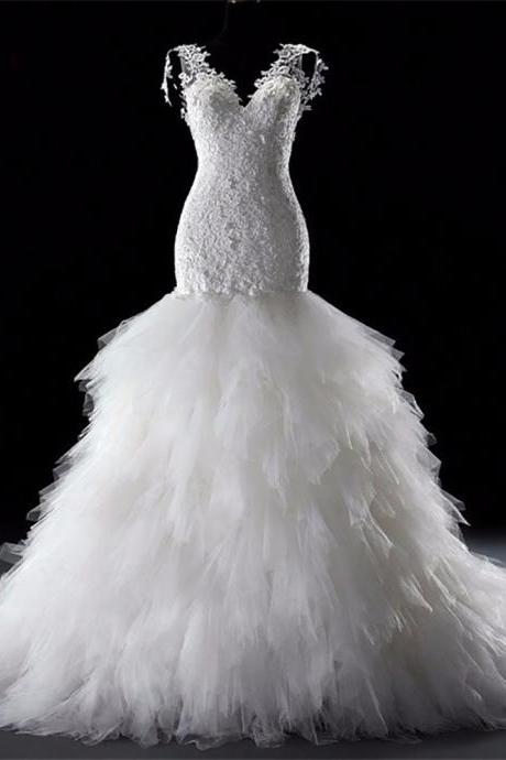 Mermaid Ruffle Long Train Backless Sexy Luxury Bridal Formal Wedding Dress Robe De Mariee Vestidos De Noiva 2022 New