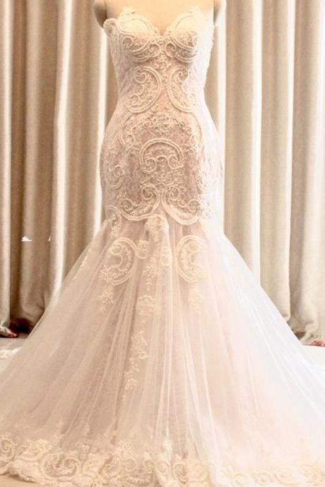 Custom Made Vestidos De Noiva Mermaid Sweetheart Appliques Lace Sexy Long Wedding Dresses Robe De Mariage 2022