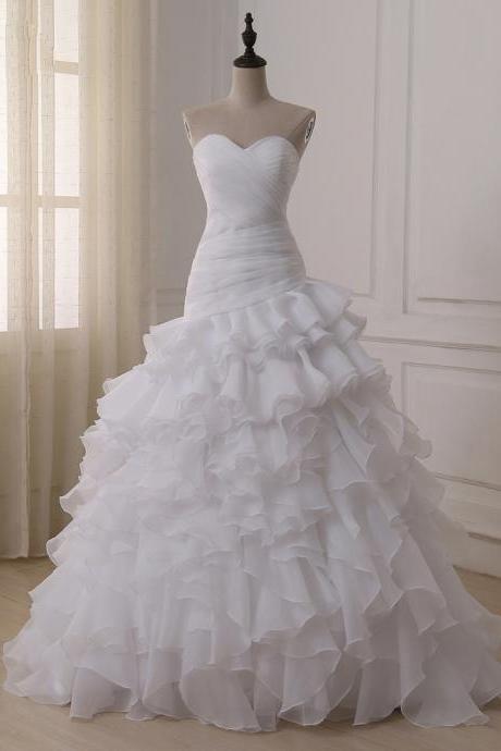 Eleagnt Mermaid Wedding Dresses Custom Sweetheart Sleeveless Pleats Ruffled Organza Bridal Gowns Vestidos de Novia