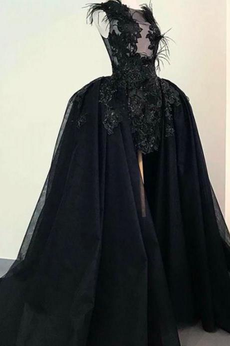Black Ostrich Feather Mini Short Wedding Dress With Detachable Long Train Lace Appliques Lakshmigown Vestidos de Nova