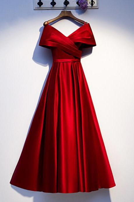 Evening Dress Dark Red V-neck Dresses Woman Party Night A-line Evening Gowns For Women