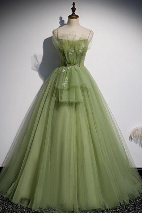 Light Green Glitter A Line Tulle Prom Dresses Spaghetti Straps Sweetheart Bones Side Slit 3d Flowers Long Evening Gowns