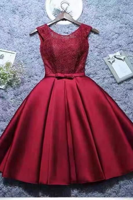 Red Prom Dresses, Lace Evening Dresses, Satin Evening Dresses, Short Prom Dresses, Red Evening Gowns, Prom Dresses, Custom Make Party Dresses,