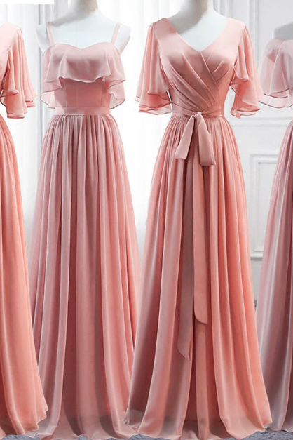 Custom Made Floor Length Chiffon Long Gray Pink Bridesmaid Dresses Guest Wedding Party Graduation Robe Mariage