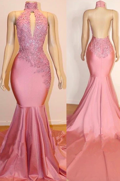 Pink Prom Dresses, Backless Prom Dresses, Satin Prom Dresses, Mermaid Evening Dresses, Lace Evening Dresses, 2022 Prom Dresses, Pink Evening