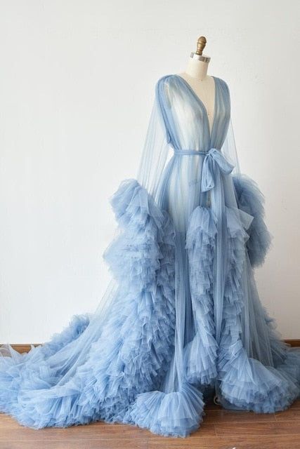 blue prom dresses, long sleeve prom dresses, deep v neck prom dresses, ruffle prom dresses, front slit prom dresses, tulle evening dresses, light blue evening dresses, 2022 prom dresses, formal dresses 2023, ruffle evening dresses
