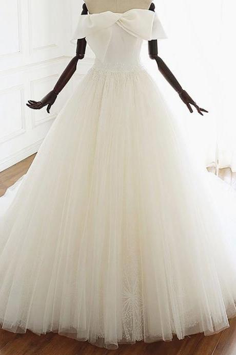 Elegant Wedding Dress Off Shoulder Sweetheart Bridal Gown For Woman Tulle With Sweeptrain Robe De Mariée
