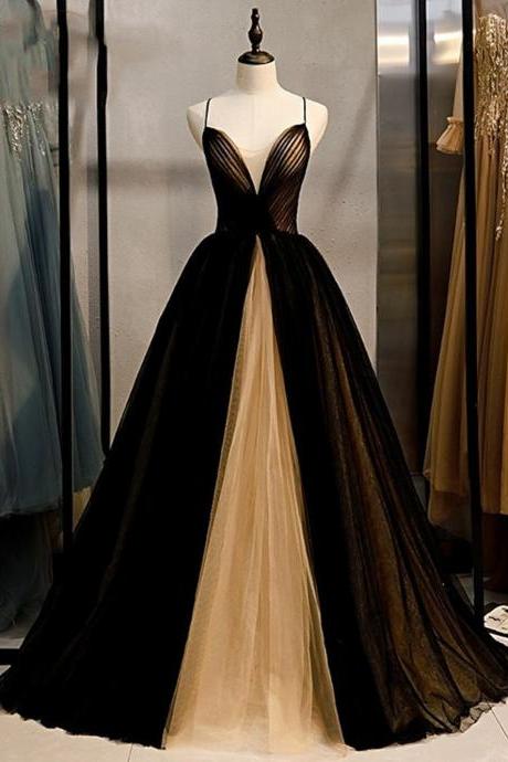 A-line Color Block Beautiful Back Engagement Formal Evening Birthday Dress V Neck Crisscross Back Tulle With Pleats 2022
