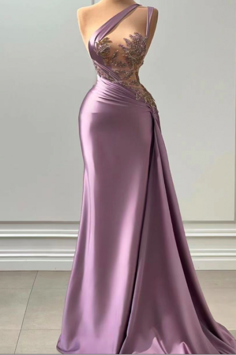 High Quality Prom Dresses, Arrival Prom Dresses, One Shoulder Prom Dresses, Satin Prom Dresses, Lace Appliques Prom Dresses, Beaded Prom
