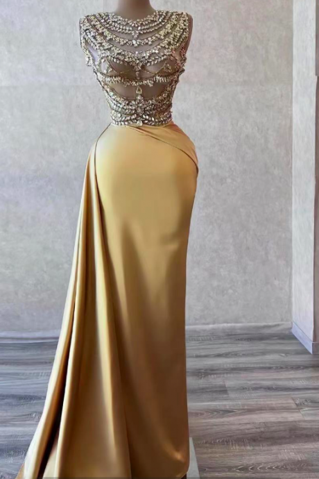 Sparky Prom Dresses, Sexy Prom Dresses, Sheer Crew Prom Dresses, Crystal Prom Dresses, Champagne Prom Dresses, Sexy Evening Dresses, Mermaid Prom