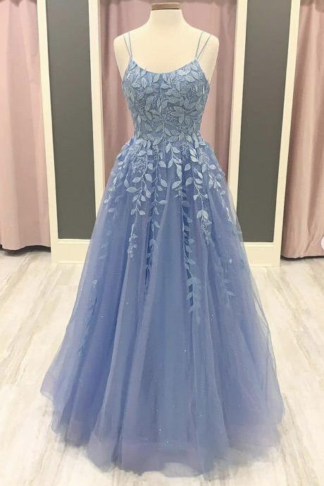 Blue Prom Dress, Lace Prom Dress, A Line Prom Dress, Tulle Prom Dresses, Custom Make Prom Dresses, Prom Dresses, Fashion Evening Dresses, Tulle
