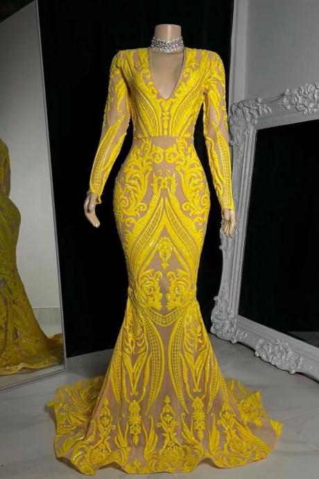 Evening Dresses, Yellow Prom Dresses, Lace Evening Dresses, Mermaid Evening Dresses, Vintage Prom Dresses, Evening Gowns, Custom Make Evening