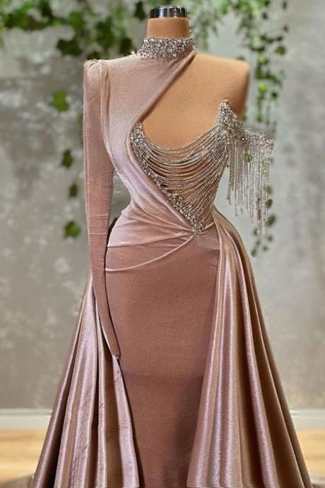 Arabic Prom Dresses, Tassel Prom Dresses, Beading Prom Dresses, Custom Make Prom Dresses, Prom Dresses, 2023 Evening Gowns, Pink Prom Dresses,