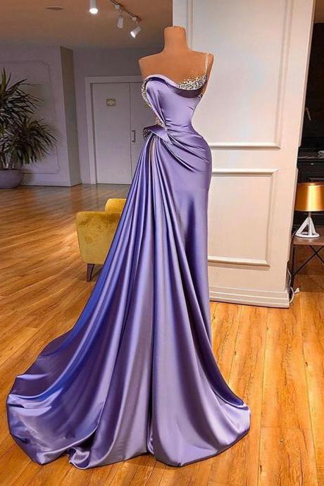 Sexy Prom Off Shoulder Elegant Evening Dress 2023 Beaded Bejeweled Ruched Sweeping Train Robes Women's Pageant Formal Party Prom