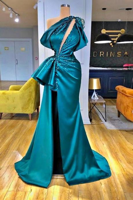 Sexy Prom Off Shoulder Elegant Evening Dress 2023 Beaded Bejeweled Ruched Sweeping Train Robes Women's Pageant Formal Party Prom