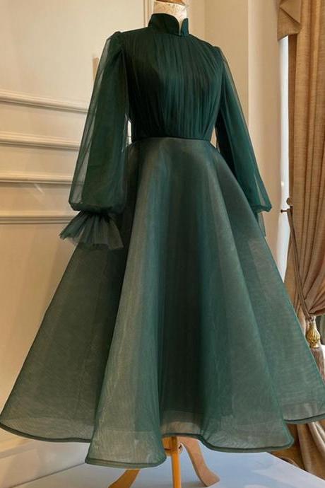 2023 Elegant Muslim Evening Dress Long Sleeves High Neck Special Occasion Party Dress Tulle Vestido De Gala