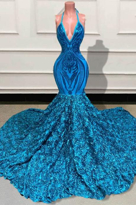2023 Sparkly Sequins Mermaid African Evening Dresses Wear Black Girls Jewel Neck Illusion Long Graduation Dress Plus Size Formal Sequined Prom