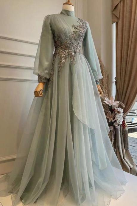 Mint Blue Prom Dresses. Custom Make Prom Dresses. Lace Prom Dresses, Modest Prom Dresses, Muslim Prom Dresses, A Line Prom Dresses, Long Sleeve