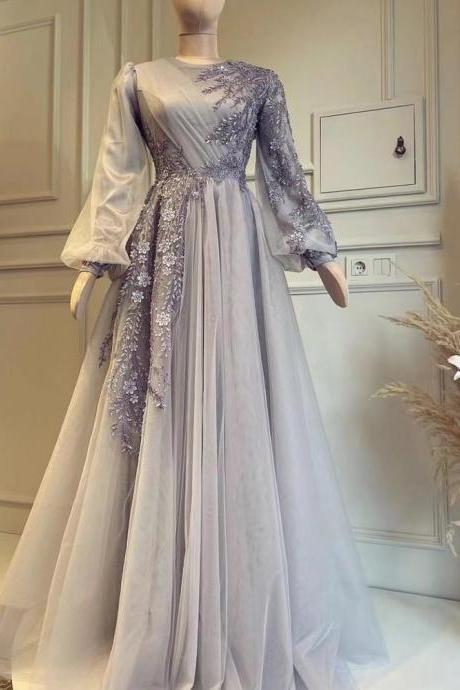Long Sleeve Prom Dresses, Crew Neck Prom Dresses, A Line Prom Dresses, Evening Gowns, Fashion Prom Dresses, Arabic Prom Dresses, Vestideos De