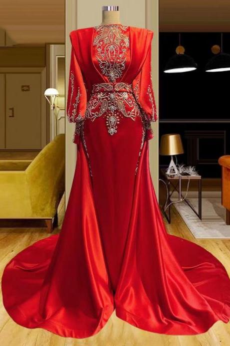 Red Prom Dresses, Long Sleeve Prom Dresses, Mermaid Prom Dresses, Long Sleeve Prom Dresses, Beaded Evening Gowns, Pearls Prom Dresses, Sexy Prom