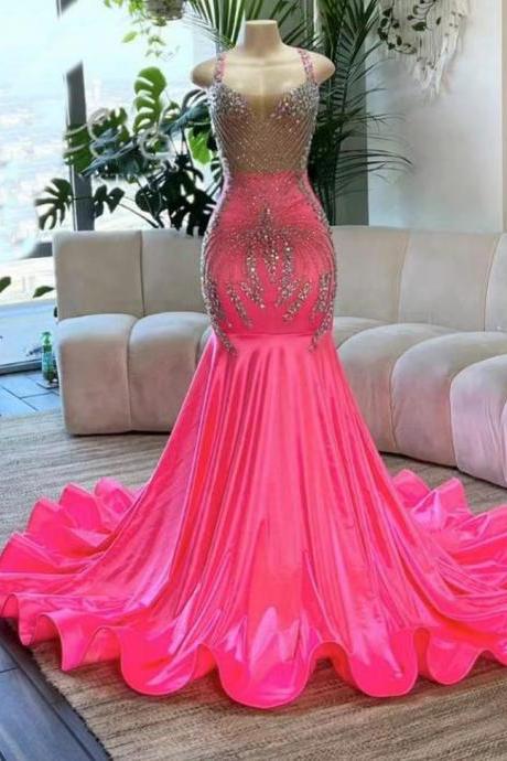 Pink Prom Dresses, Satin Prom Dresses, Prom Dresses, Custom Make Evening Dresses, Evening Gowns, Fashion Party Dresses, Evening Gowns,