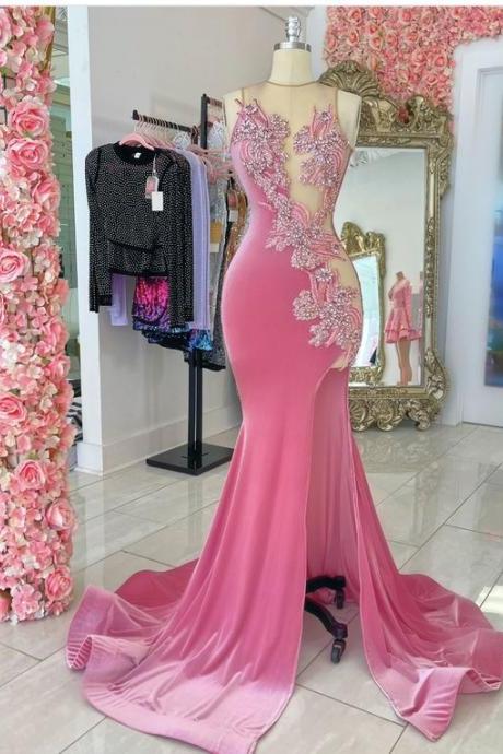Pink Prom Dresses, Sexy Prom Dresses, Halter Prom Dresses, Velvet Prom Dresses, Evening Dresses, Arrival Evening Gowns, Sexy Formal Dresses,