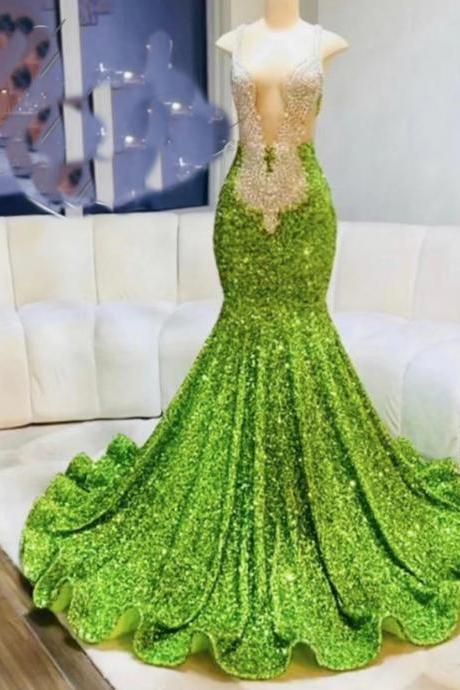 Green Prom Dresses, Crystal Evening Dresses, Sparky Evening Dresses, Beaded Prom Dresses, Evening Dresses, Sexy Evening Gowns, 2023 Prom