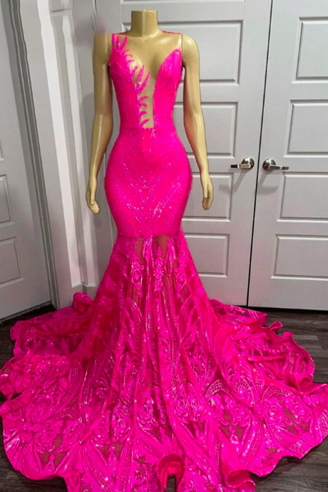 Pink Prom Dresses, Sheer Crew Neck Prom Dresses, Lace Evening Dresses, Sexy Prom Dresses, Fashion Evening Gowns, 2023 Prom Dresses, Evening Gowns