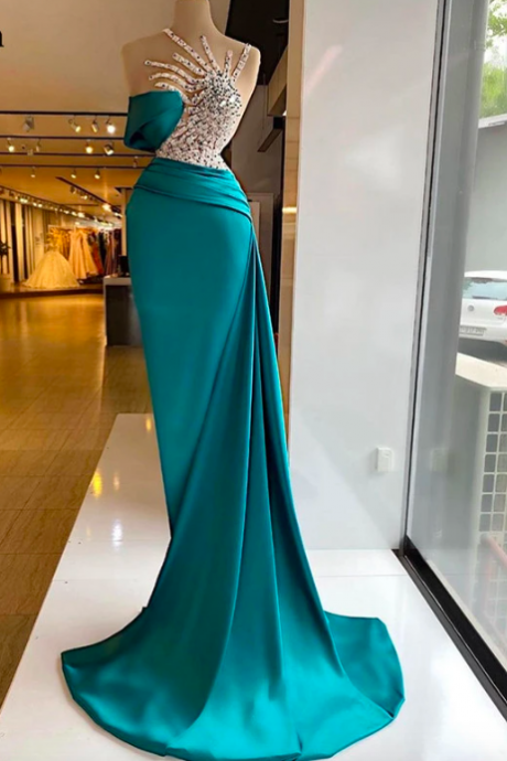 Green Mermaid Evening Dresses Beading Crystal Saudi Arabia Corset Prom Party Dress Sweetheart Cocktail Gowns 2023