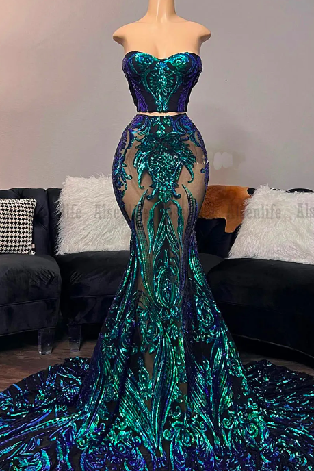 Sexy Glitter Prom Dresses 2023 For Black Girl Sequins Two Pieces Birthday Party Cocktail Gowns Robe De Bal