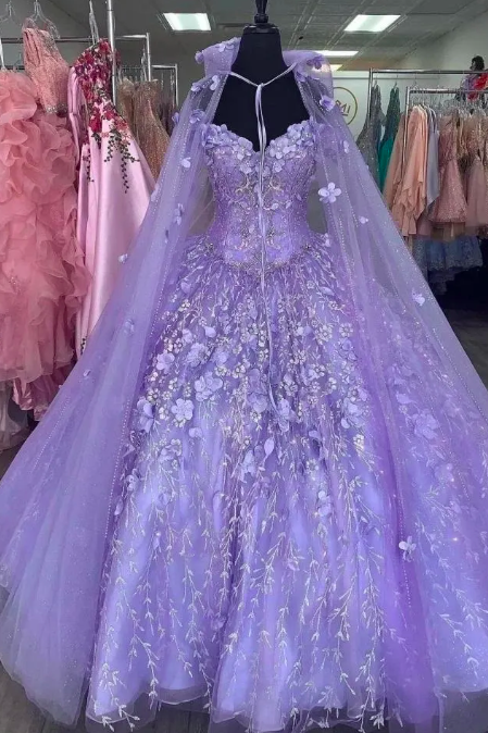 Quinceanera Dresses Sweetheart Off Shoulder Purple Ball Gown With Shawl Appliques Tulle Lace-up Sweet 16 Debutante Party Birthday Vestidos De 15