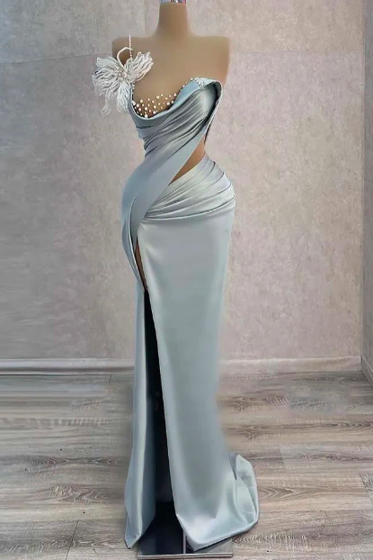 Sexy Mermaid Backless Evening Dresses Luxury Romantic Mermaid Off Shoulder Sleeveless High Split Fashion Mopping Prom Gown