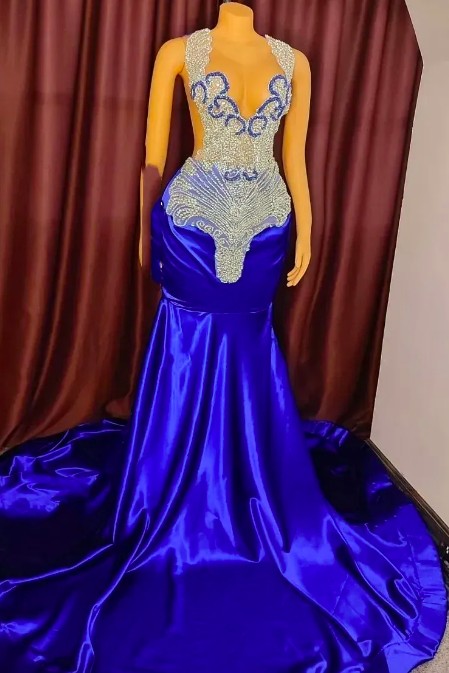 2023 Luxurious Arabic Aso Ebi Mermaid Prom Dresses Royal Blue Beaded Crystals Sexy Evening Formal Party Second Reception Birthday Gowns