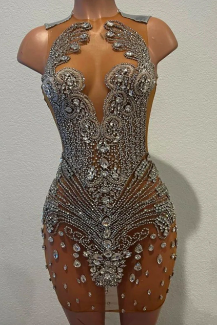 Sell Silver Rainstones Crystal Prom Dress Sexy Mermaid Birthday Dress Black Girl Luxury Mini Cocktail Gowns Vestidos De Gala