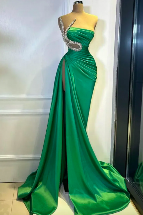 Luxury Mermaid Evening Dresses Glitter Off The Shoulder Pleated Sexy High Side Slit Prom Dress Shiny Backless Party Gowns 2024