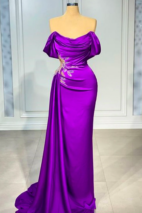 Gorgeous Satin Slimming Dresses Sexy Off Shoulder Sleeveless Pretty Applique Party Gown Mermaid Backless Mopping Evening Dresses