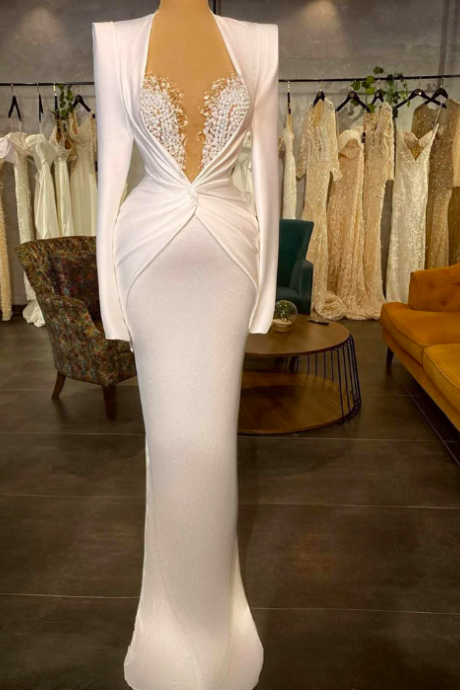 Luxury Mermaid Formal Evening Dresses Beaded Elastic Cap Sleeves Solid Satin Prom Dress Saudi Arabia Dubai Party Gowns