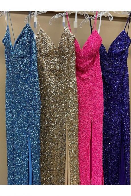 Elegant Long Pink Prom Dresses Formal Evening Gowns For Women 2024 Glitter Sequins Prom Gowns