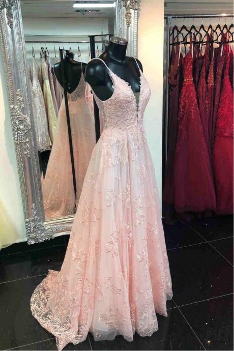 Spaghetti Straps Tulle Prom Dresses For Women Lace Appliques Long A Line Evening Dresses For Teens 2024