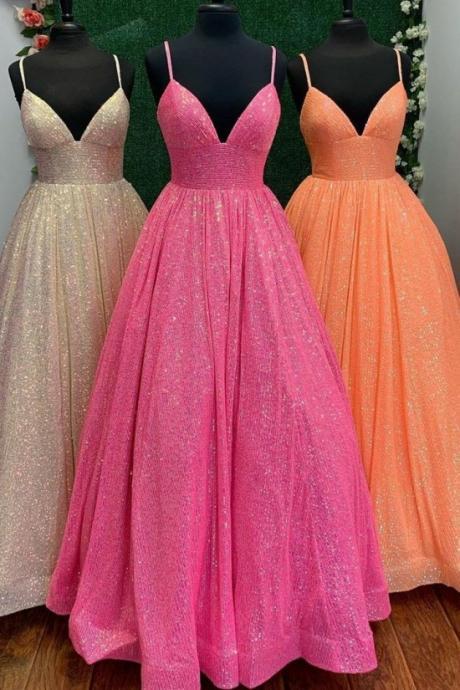Sparkly Sequins Ball Gown Spaghetti Straps Sweetheart Prom Dresses Long For Women Evening Party 2024